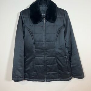 Jones New York Women's Black Faux Fur Collar Full Zip Jacket Size Medium